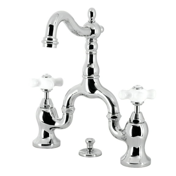 Kingston Brass KS7971PX English Country Bridge Bathroom Faucet with Brass Pop-up, Polished Chrome