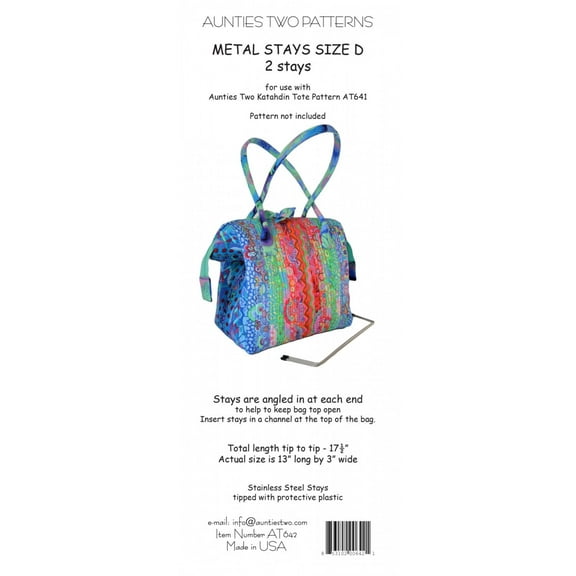 Stays 2-Pack Size D 13-inch x 3-inch AT642 for Little Poppins, Katahdin Tote, City Bag Midtown, Kaleidoscope Patterns by Aunties Two