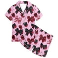 thumbnail image 1 of Ensemble de Pyjama pour Filles avec Imprimé Nœud Cerise, Manches Courtes, Shorts, Col Rond, Confortable, pour Enfants de 2 à 13 Ans, 1 of 3