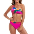 thumbnail image 1 of WREESH Women Split Swimsuit Show Waistflat Printing One Shoulder Bikini, 1 of 5