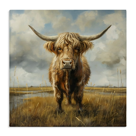 Stupell Industries Cattle on Scenic Farm Animals Painting Wrapped Canvas Art Print Wall Art, 17 x 17