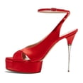 thumbnail image 2 of FSJ Women Elegant Stiletto Platform High Heel Peep Open Toe Pumps Crisscross Ankle Buckle Strap Sandals Wedding Dressy Shoes Size 13 Red, 2 of 4