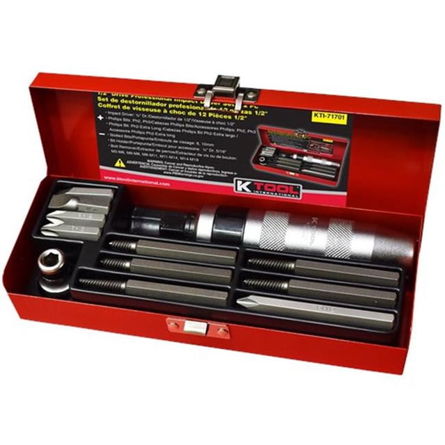 K Tool International KTI71701 0.5 in. Drive Professional Impact Driver Set - 12 Piece