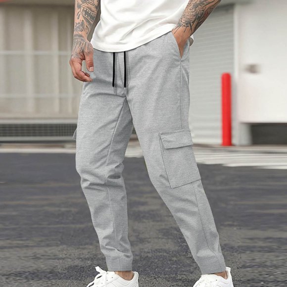 Xuniizn Cargo Pants for Men, Multi Pockets Elastic Waist Drawstring Solid Color Hiking Climbing Running Pants, Soft Comfortable Breathable Loose Casual Trousers