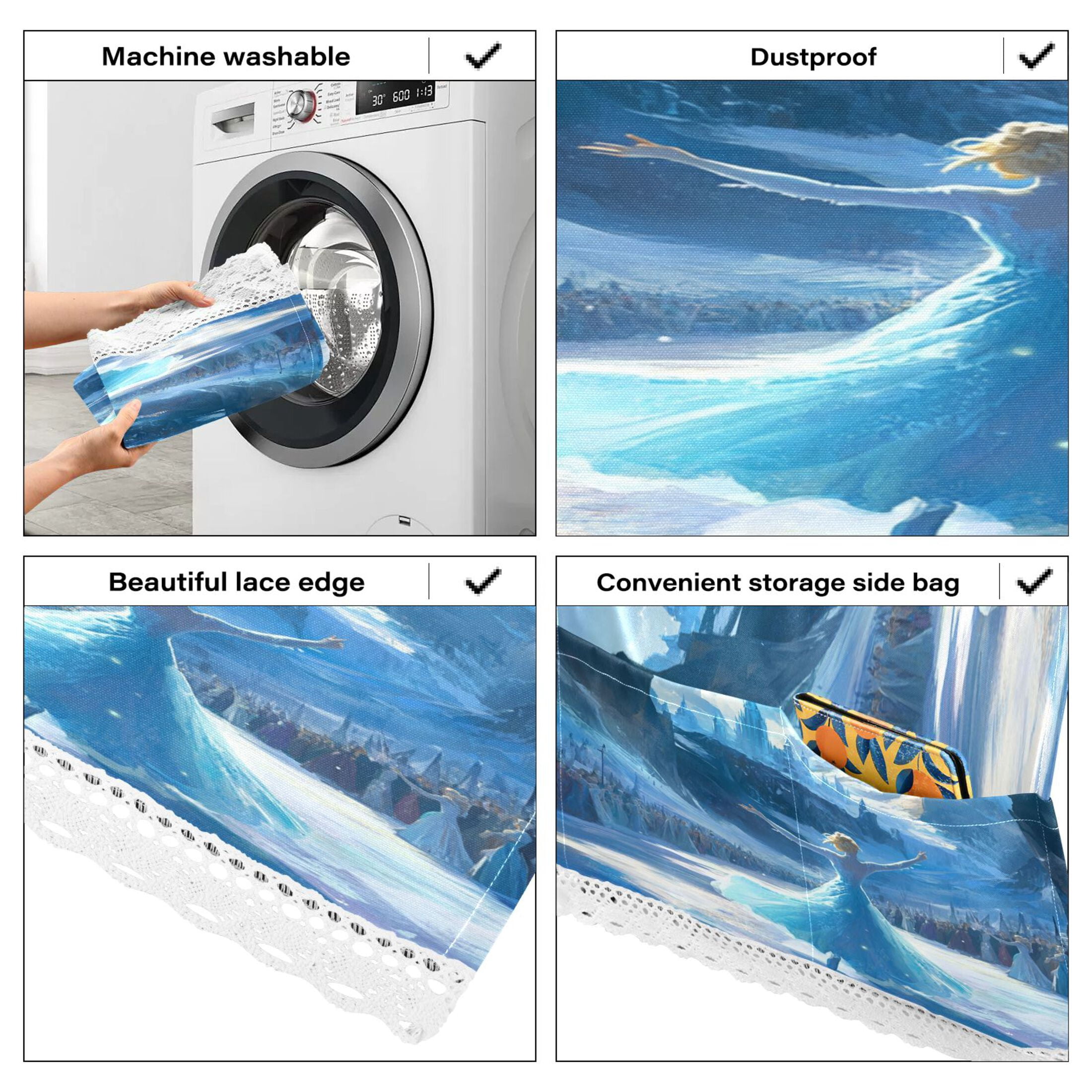 WOBOGO Ice Princess Dancing on The Ice Pattern Washing Machine Cloth Dryer Refrigerator Top Cover Protective Non-Slip Mat For Kitchen Laundry