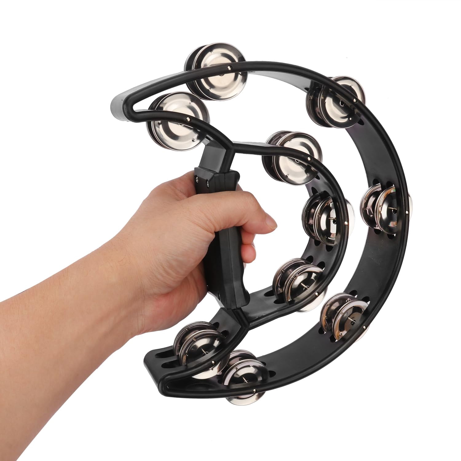 6 Pack Double Row Tambourine - 9.06 Inch Professional Handheld 20 Metal Jingles  Half Moon Musical Plastic Tambourines For Adults Music Lovers And Performers
