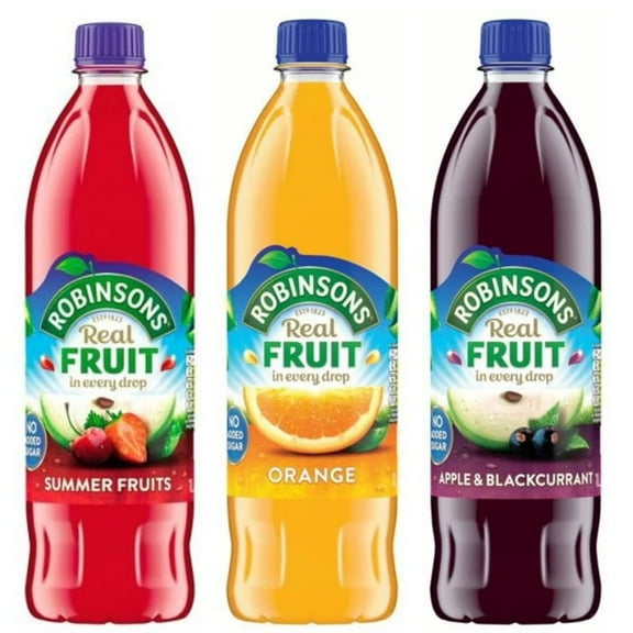 Robinsons No Added Sugar Fruit Squash 1L Variety of 3 Summer Fruits, Orange, Apple & Blackcurrant