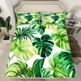 thumbnail image 2 of Manfei Tropical Monstera Leaf Twin Sheet Sets,Natural Theme Twin Fitted Sheet,Green White Flat Sheet For Teens,Microfiber Bedroom Decor,3 Pieces, 2 of 7