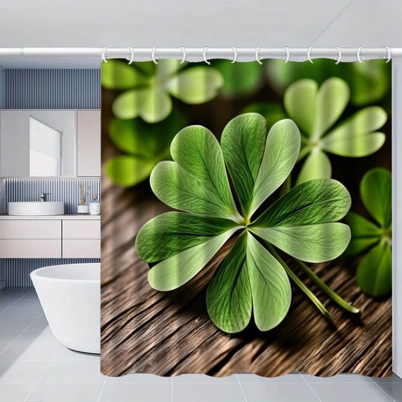 St. Patrick's Day Clover Shower Curtain Shamrock Bathroom Curtain Irish St Patrick's Day Fabric Curtain Set Decor 70x70 Inches (C)