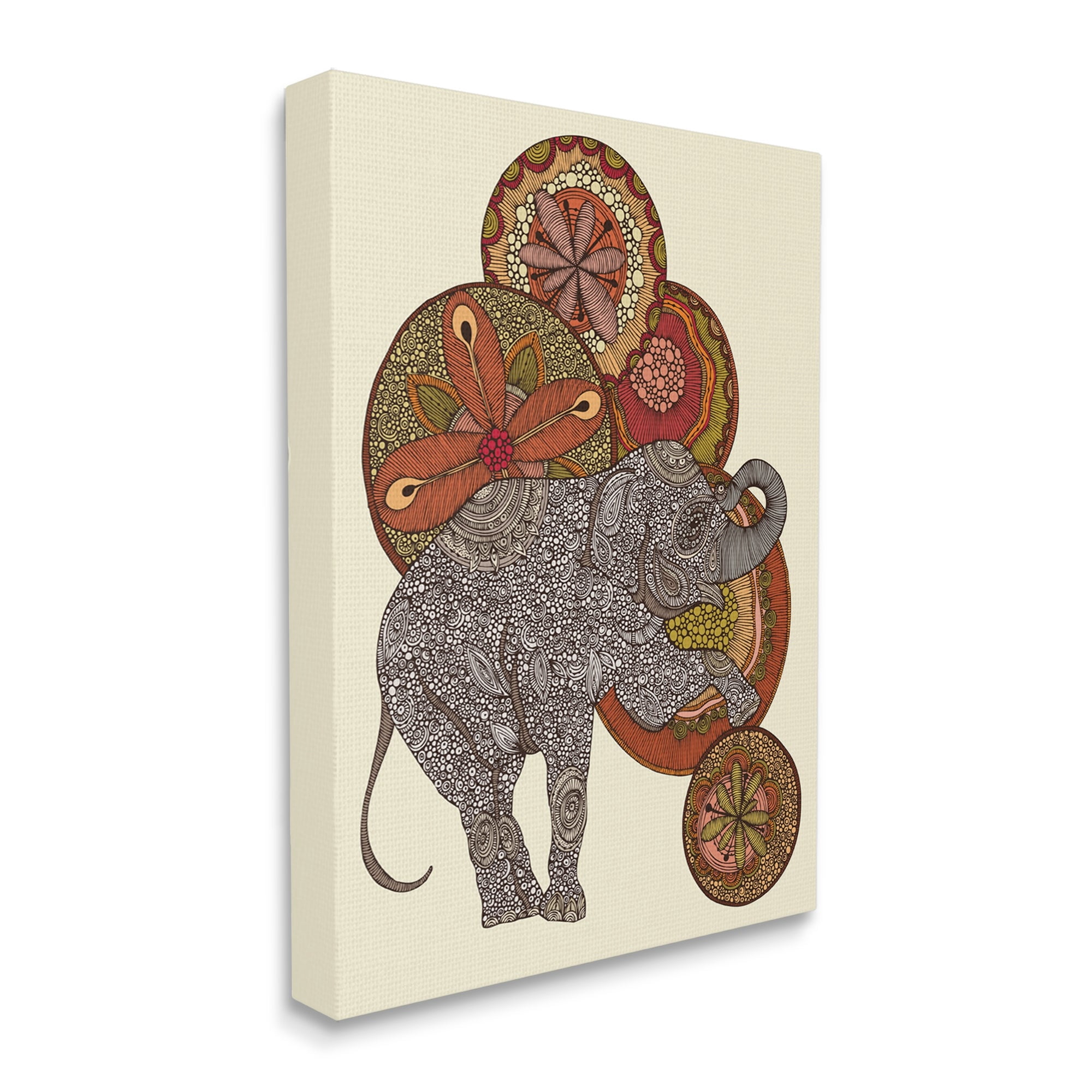 Stupell Industries Elephant & Ball Detailed Mandala Fractals Floral Shapes Graphic Art Gallery Wrapped Canvas Print Wall Art, Design by Valentina Harper