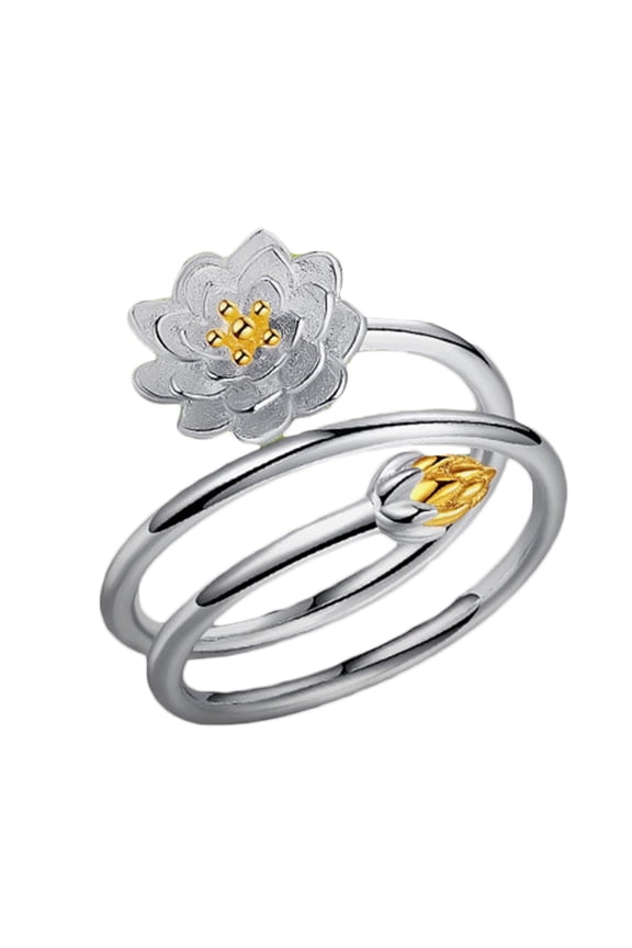 Women Elegant Lotus Blossom Adjust Open Ring Bridal Wedding Gift