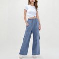 thumbnail image 4 of Lenpel Girls' Cargo Pants Elastic High Waisted Wide Leg Casual Joggers Baggy Streetwear Trousers with Pockets 8-12 Years, 4 of 7
