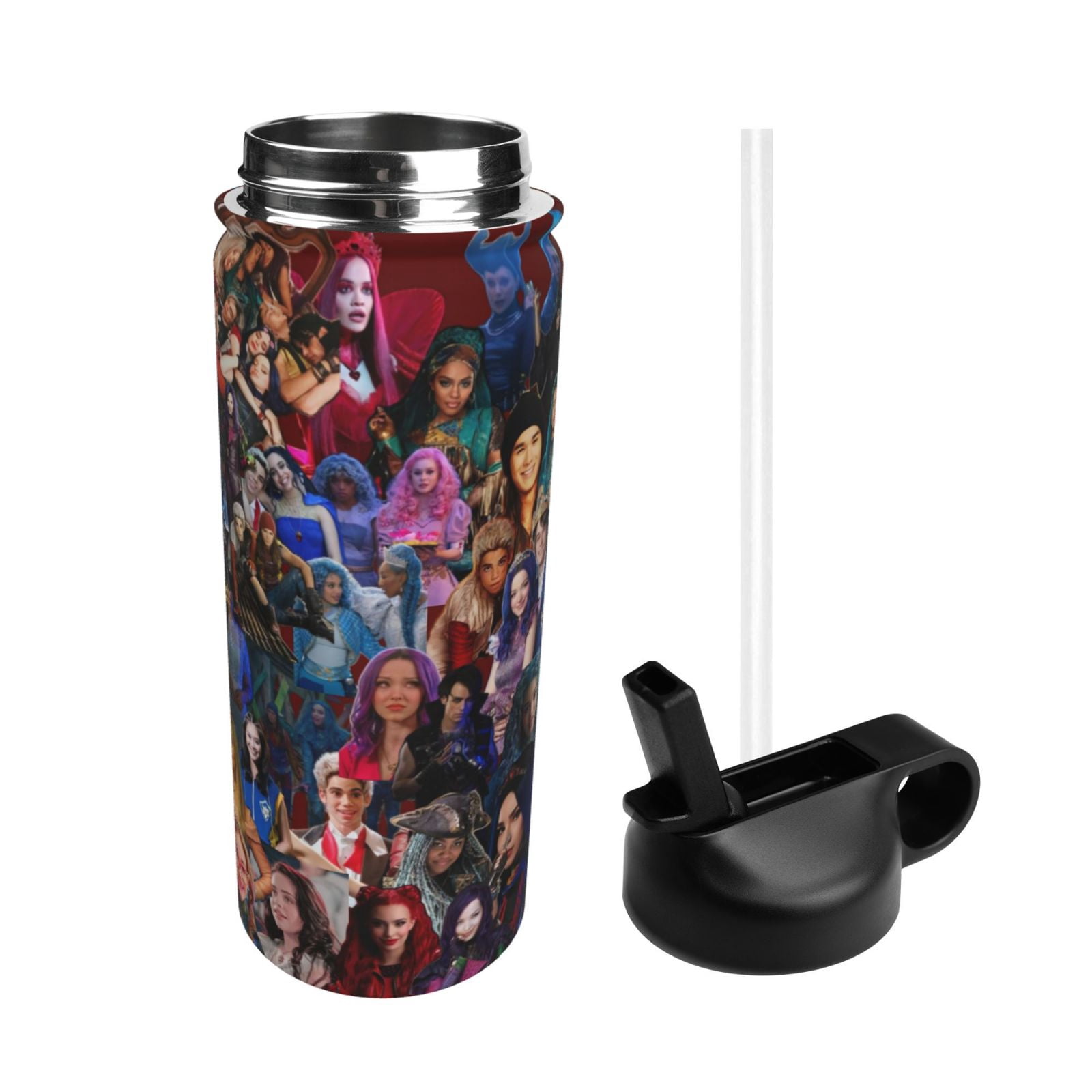 Descendants Kids Water Bottle with Flip Straw Lid 18OZ Vacuum Insulated Stainless Steel Thermos Leakproof School Travel Sports Cup for Boys Girls Gift