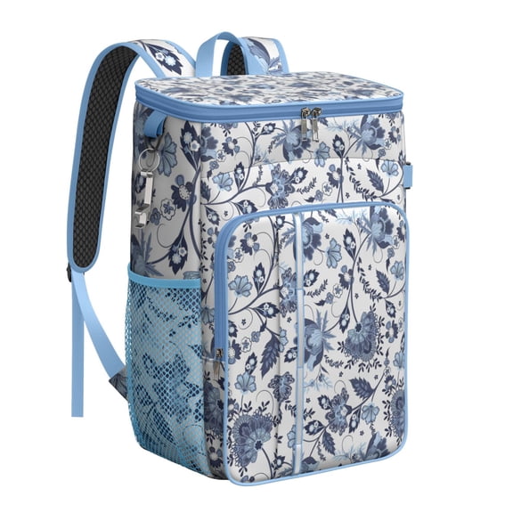 Floral and Bee Artwork Insulated Cooler Backpack, Leakproof Waterproof Lunch Backpack for Nature Enthusiasts, Road Trips