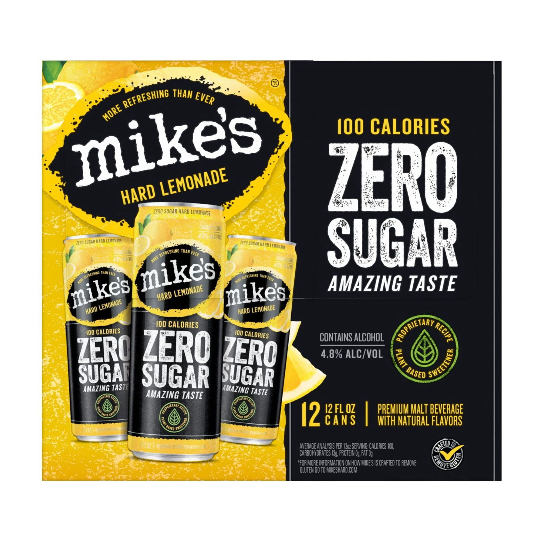 Mike's Hard Zero Sugar Lemonade, 12 Pack, 12 fl oz Cans, 4.8% ABV