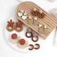 thumbnail image 3 of Pendientes colgantes AENSOA Boho de trenza de ratán de Madera geométricos para mujer, 3 of 5