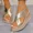 Champagne, variant on Women's Gold Cross Strap Wedge Sandals, Chunky Platform High Heel, Lightweight Summer Casual Shoes, Plus Size