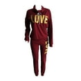 thumbnail image 1 of LUXUR Ladies Two Piece Outfit Letters Print Jogger Set Draped Neck Sweatsuits Loungewear Lounge Sets Long Sleeve Claret L, 1 of 9