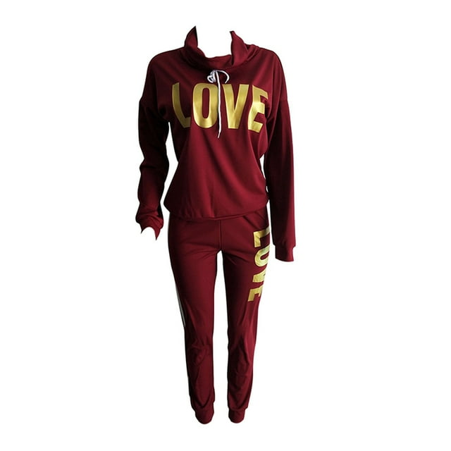Innerwin Jogger Set Draped Neck Ladies Two Piece Outfit Sports Long Sleeve Loose Fit Sweatsuits Claret XL