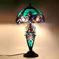 thumbnail image 2 of Stained Glass Rustic Table Lamp with Tiffany Style Green Liaison Nightlight 22" Tall Vintage Base Living Room Bedroom Dresser Bedside Nightstand Home Office Family Bar Led Bulb Included, 2 of 5