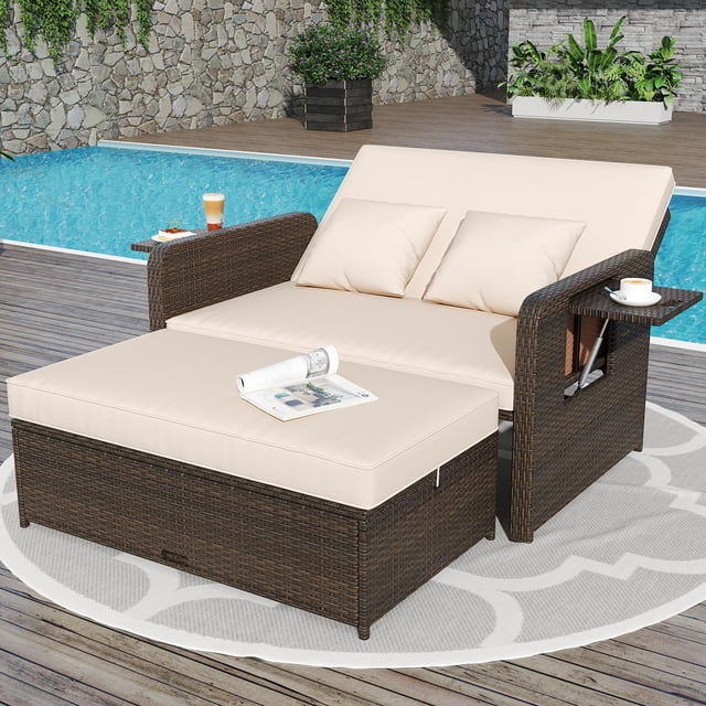 Sofá cama para exteriores S AFSTAR con reposapiés y bandejas retráctiles