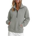 thumbnail image 2 of Sweatshirt for Women With Zipper Solid Color Hoodless Sports Sweatshirt Casual Loose Lapel Pocket Y2k Winter Jackets Oversized Tops, 2 of 7