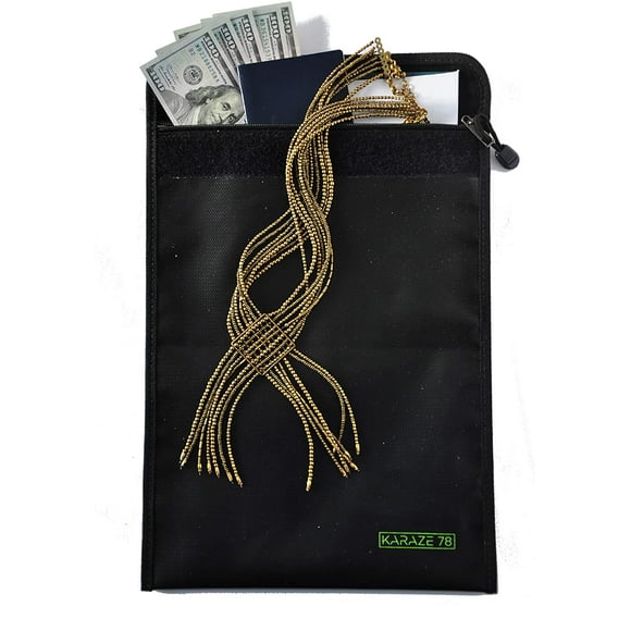 KARAZE78 Fireproof Money & Document Bag 15" x 11" Fire & Water Resistant Cash & Envelope Holder, Protect Your