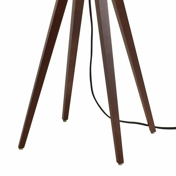 NOVA OF CALIFORNIA Quattro Table Lamp  Dark Walnut Wood Finish & Weathered Brass, White Linen Shade