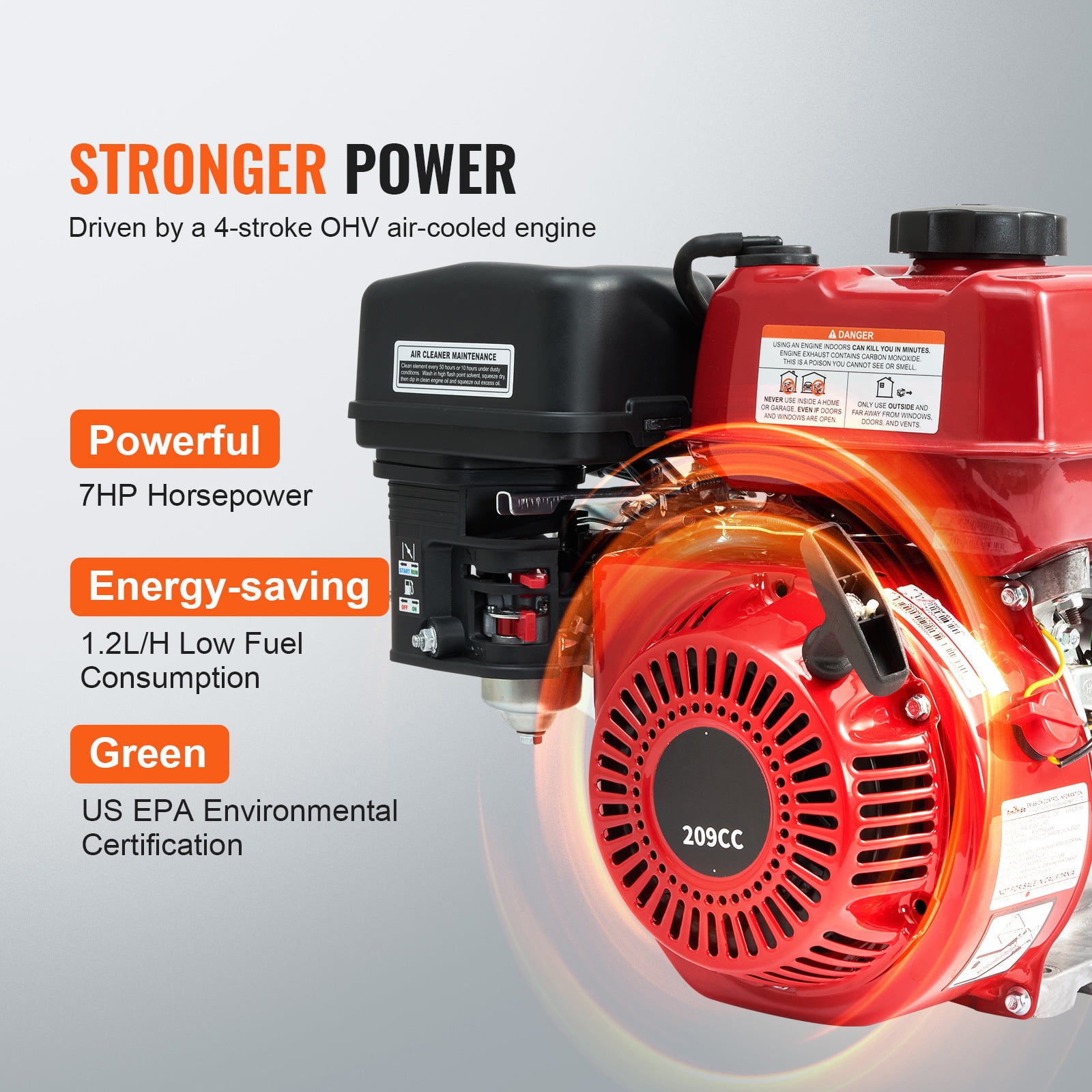 KFFKFF Fuel-Driven Debris Pump, 3 in/80 mm, 7HP 242GPM 4-Stroke Fuel Engine Water Relocation Pump with 25 ft/7.62 m Discharge Hose Max 98 ft Elevation 26ft Intake