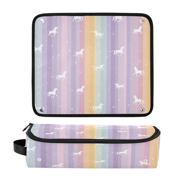 Hair Tool Organizer Bag with Heat Resistant Mat Removable Travel Storage Case for Hot Air Brushes Curling Irons Unicorns and Rainbow Stripes