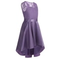thumbnail image 2 of YONGHS Kids Satin High-Low Floral Lace Flower Girls Dess Wedding Bridesmaid Party Ball Gowns Dark Purple 14, 2 of 6