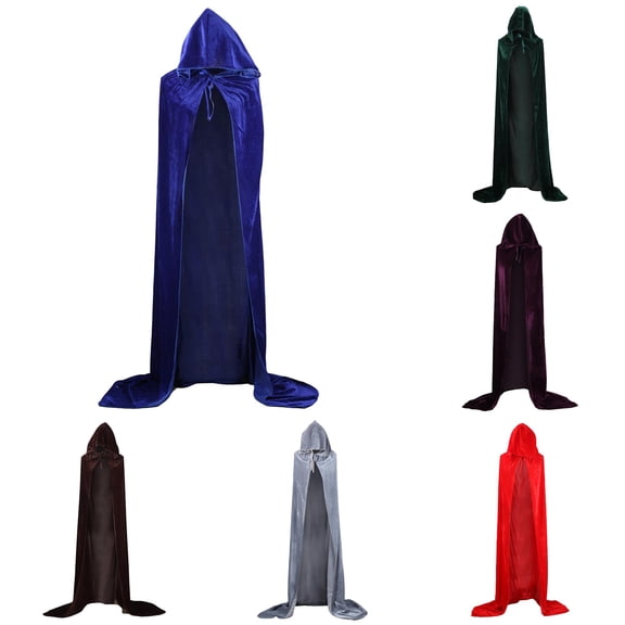 Rggeeun Adults Cape Solid Color Hooded Front Tie Closure Smooth Flowy Ankle Open Front for Halloween Everyday Use Versatile Capes,Blue,Xl