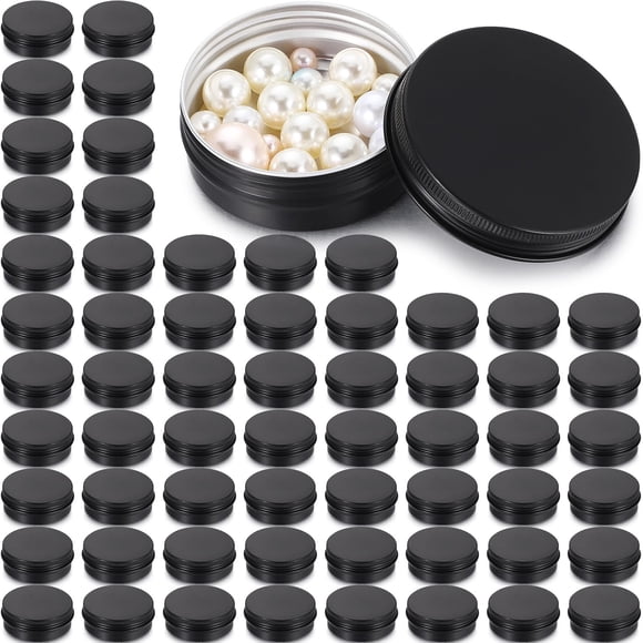 Patelai 64 Pcs Boîtes à Baume à Lèvres en Étain avec Couvercle à Vis, Bouteille Vide pour Échantillons Cosmétiques de Voyage (Noir Mat, 2 oz)