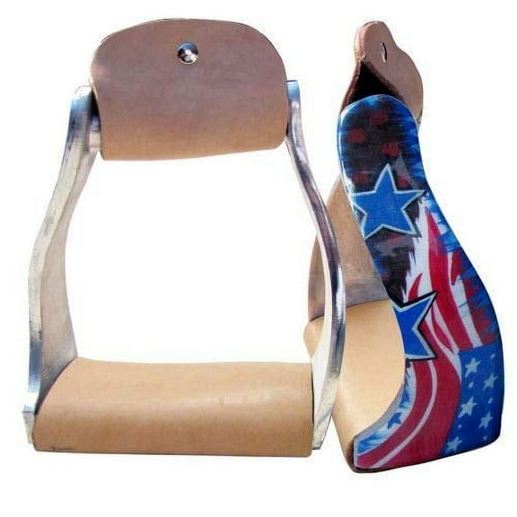 Showman Lightweight Twisted Angled Aluminum Stirrups w/ Painted Stars & Stripes Design
