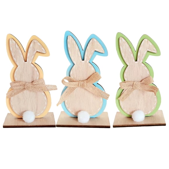 3pcs Lapin de Pâques Orne la Belle Lapin en Bois Orne Lapin en Forme de Décors de Chambre