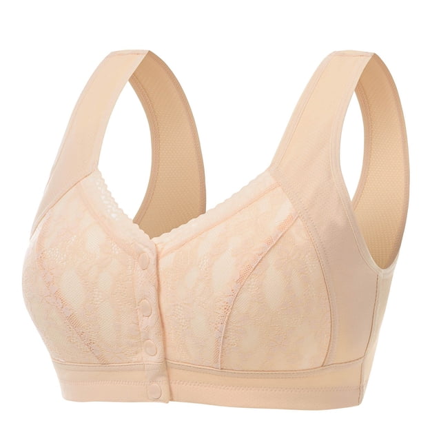 Besolor Plus Size Bras for Women Button Front Closure Wirefree Bralettes High Support Full Coverage Underwear