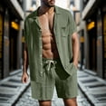 thumbnail image 4 of Liyamei Mens Casual Spring Solid Color Short Sleeve Turndown Top Shorts Pant Suit Cotton, 4 of 5