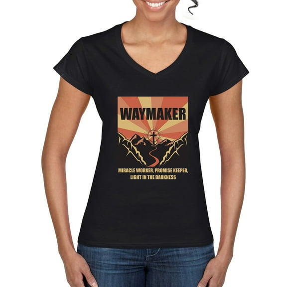 WAYMAKER Miracle Worker Promise Keeper Inspirational/Christian Women's Standard V-Neck Tee, Black, Large
