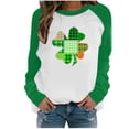 thumbnail image 2 of St Patricks Jour de Mode Chemises Irlandaises pour les Femmes Printemps Patchwork St. Patrick'S Jour Imprimé Manches Longues Col Décontracté Tee Tops, 2 of 3