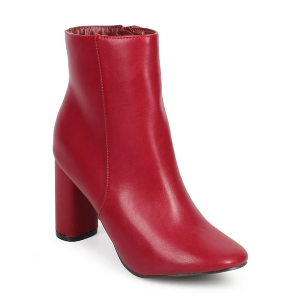 Breckelles - New Women Breckelles Linda-21 Leatherette Almond Toe Block Heel Tailored Bootie