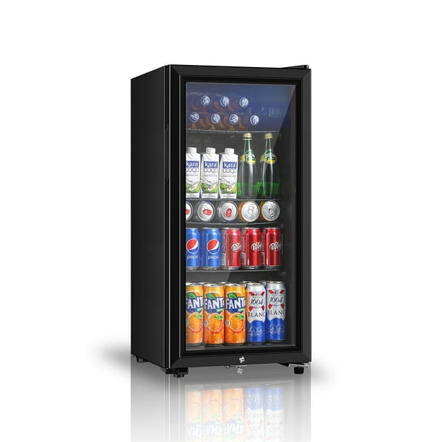 Refrigerador de bebidas Saeoola de 3.2 pies cúbicos con puerta doble de vidrio