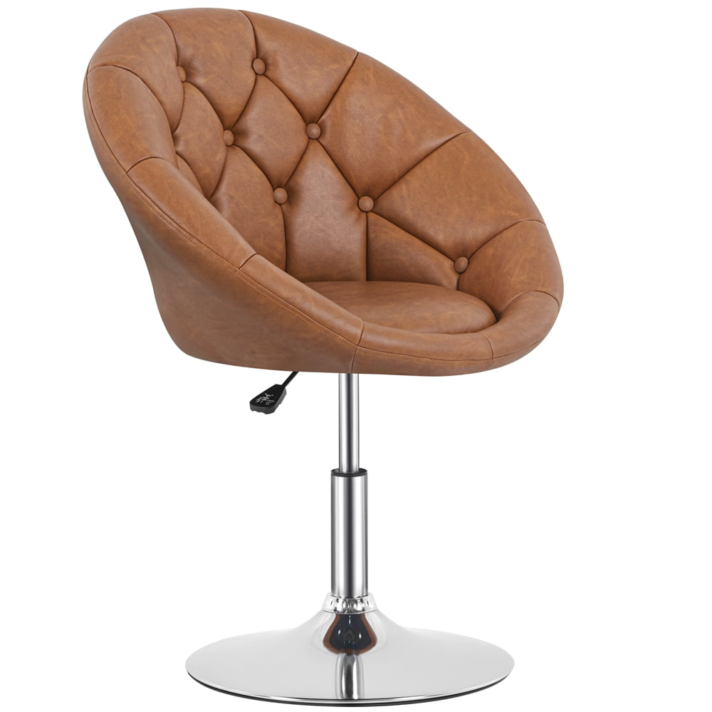 Topeakmart Adjustable Round Tufted Faux Leather Swivel Accent Chair, Retro Brown - Walmart.com