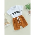 thumbnail image 4 of Toddler Baby Boy Summer Outfit 0 6 12 18 24M 3T Clothes Short Sleeve Letter Print T-Shirt Tops Drawstring Shorts Set, 4 of 10