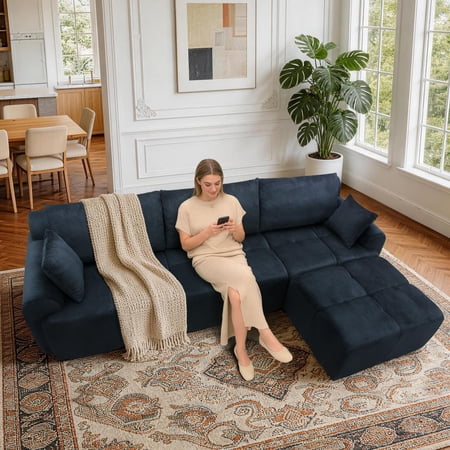 Eastvita Deep Memory Foam Comfort - 118 Modular Corduroy Sectional Sofa - Oversized Seat No Assembly - Black