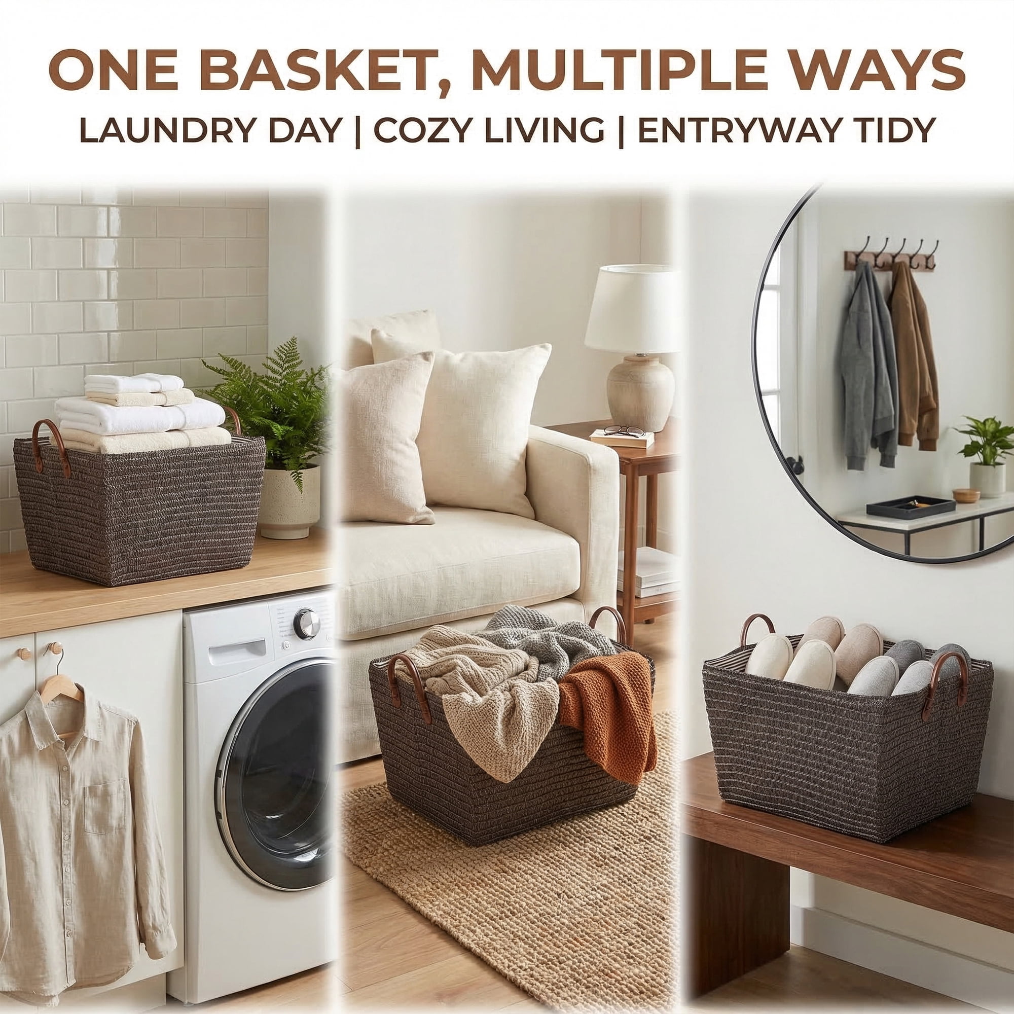 Unique Bargains Good-quality Woven Shelf Closet Storage Bin Brown 17.7*13.8*9.8in