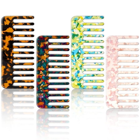 4 Pieces Cellulose Hair Detangling Comb Wide Tooth Comb for Curly Hair ...