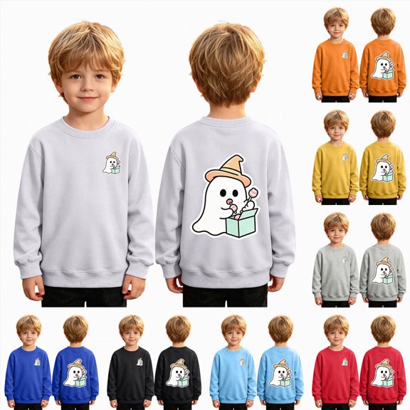 Child Boys Halloween Shirt for 7t 8t Boys Halloween T-shirt Boys Ghost Kids Shirt Crewneck Long Sleeve Graphic Top Toddler to Youth Boys Clothes Size 7-8 Years