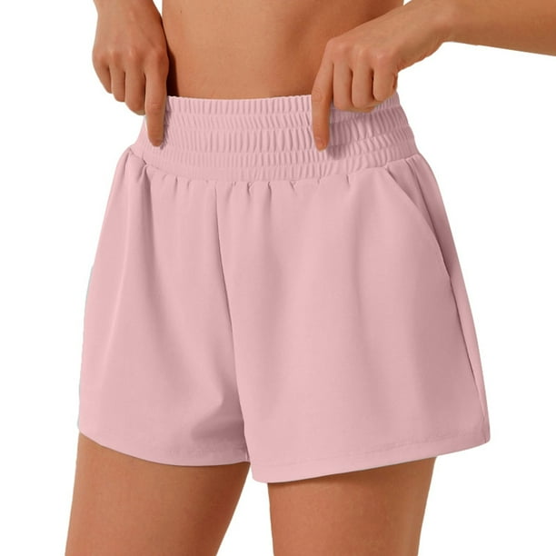 Pantalones cortos deportivos de cintura alta para mujer con bolsillo, pantalones cortos para correr y hacer gimnasia