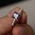 thumbnail image 2 of Alexandrite Ring Princess Cut Engagement Ring Silver Slim Delicate Ring June Birthstone Ring, 2 of 4