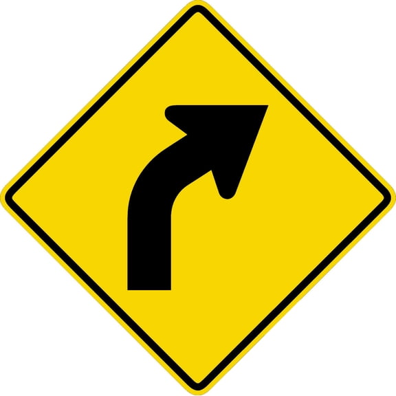 Traffic & Warehouse Signs - Right Curve Sign (W1-2R) Or - Weather Approved Aluminum Street Sign, 0.04 Thickness - 10" X 7"